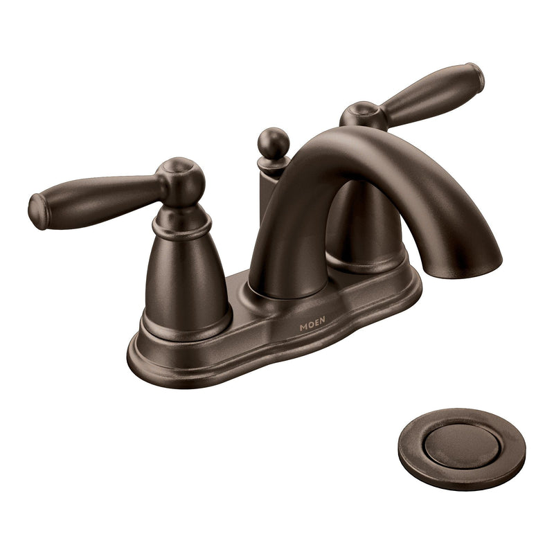 Moen Brantford Double Handle Low Arc 4-in Centerset Bathroom Sink Faucet, WaterSense Certified, Oil Rubbed Bronze M0