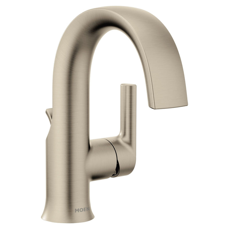 Moen Doux Single Handle Single Hole Bathroom Sink Faucet, WaterSense Certified, Brushed Nickel K0
