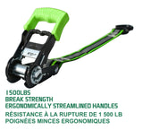 MotoMaster 1,500-lb Reflective Ratchet Tie Down Strap, with Padded D-Handle, 1-in x 12-ft, 4-pk, Green