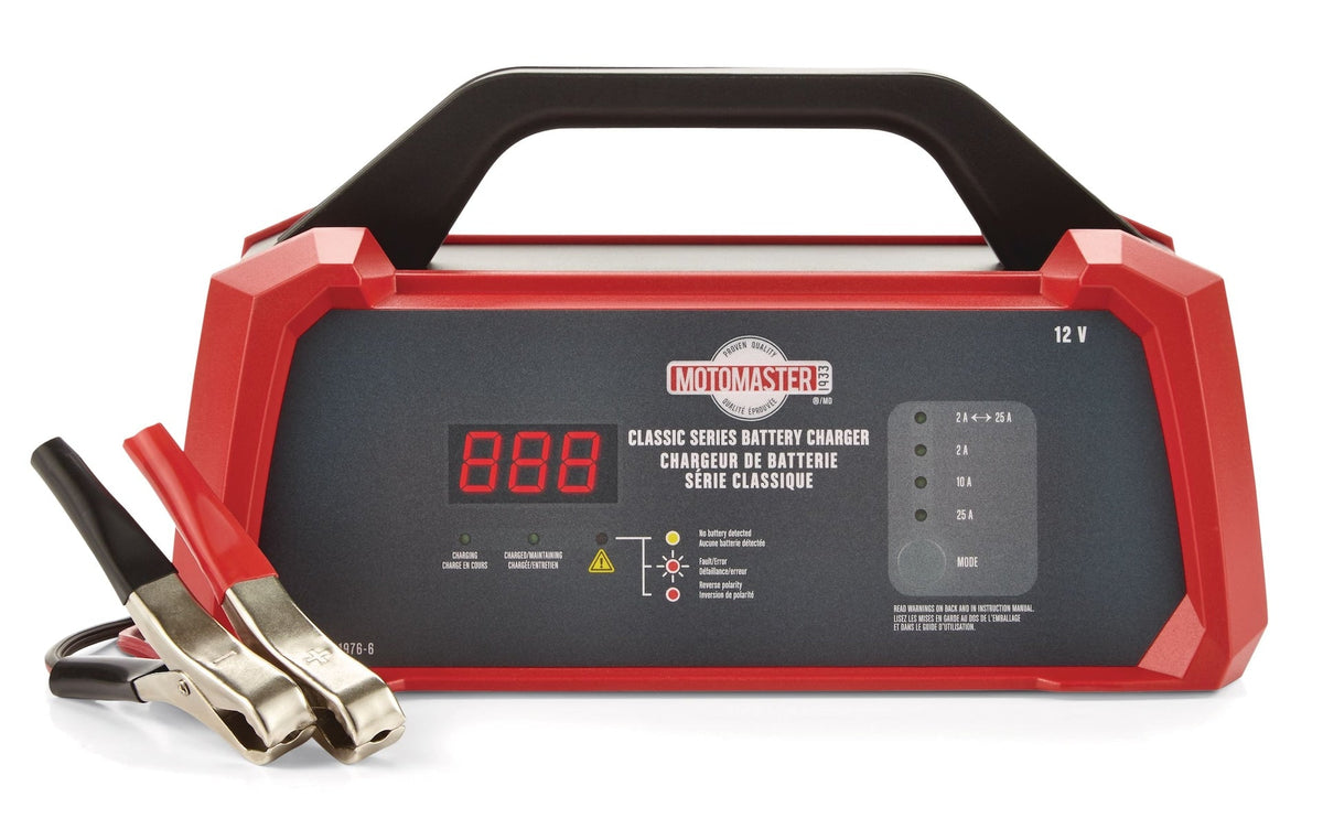 MotoMaster Classic Series Smart Battery Charger/Maintainer, Fully Automatic, 25/10/2-Amp, 12V