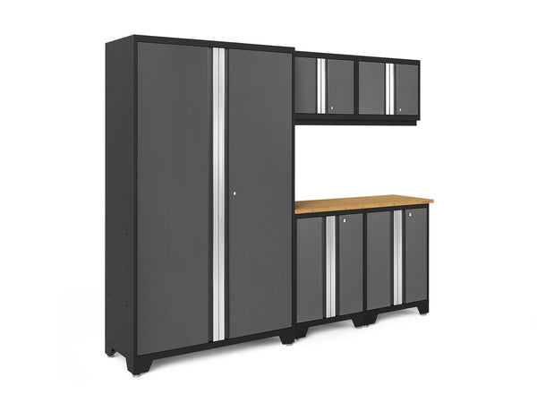 NewAge Bold 3.0 Series 24-Gauge Steel Garage Cabinetry Set with Bamboo Top, Partial Assembly, 96-in x 18-in x 72-in, 6-pc O3