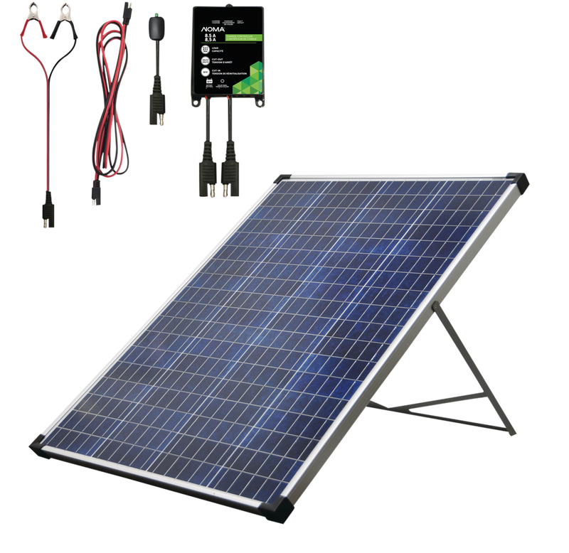 NOMA 100 Watt, 12V Crystalline Solar Panel Kit with Stand and Charge Controller K0