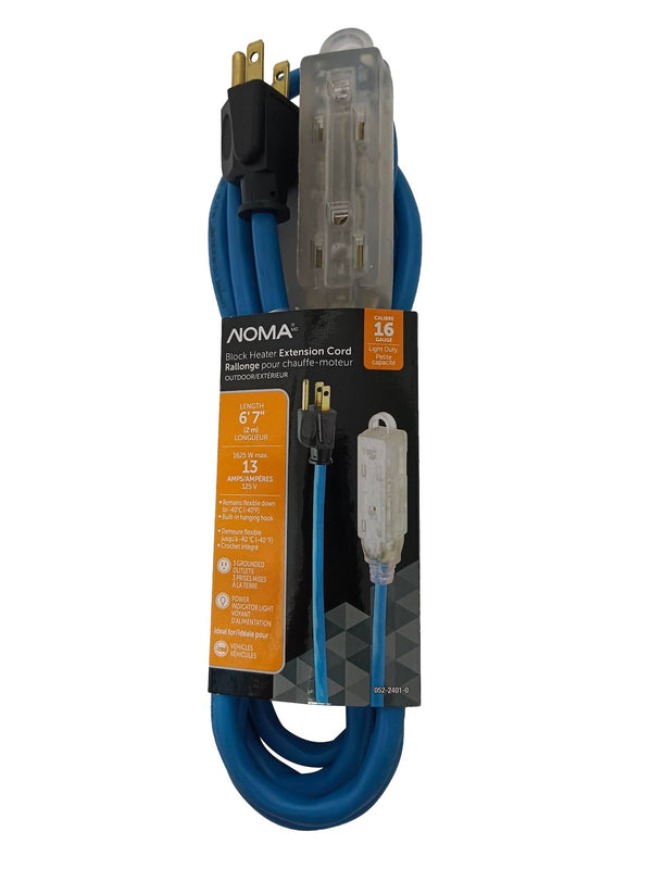 NOMA 16/3 13 Amp All-Weather Block Heater Cord with Lighted End, Blue F8