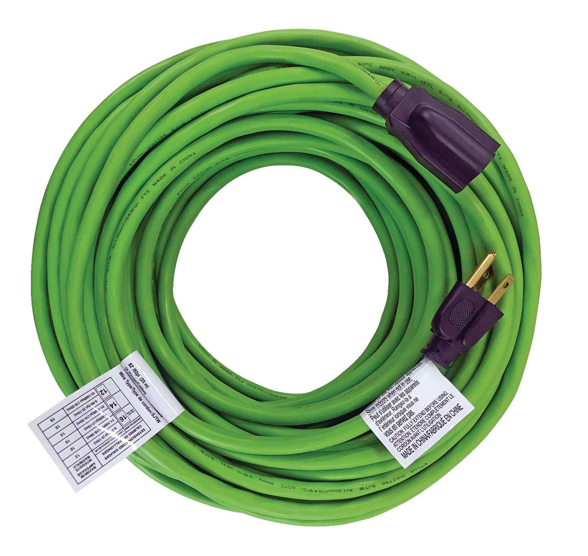 NOMA 82-ft 16/3 Outdoor Extension Cord with Grounded Outlet, Lime Green