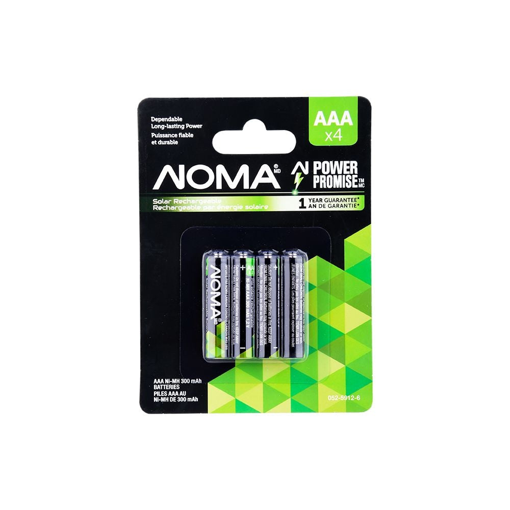 NOMA AAA Ni-MH 300mAh Rechargeable Batteries for Solar Lights, 1.2V, 4-pk