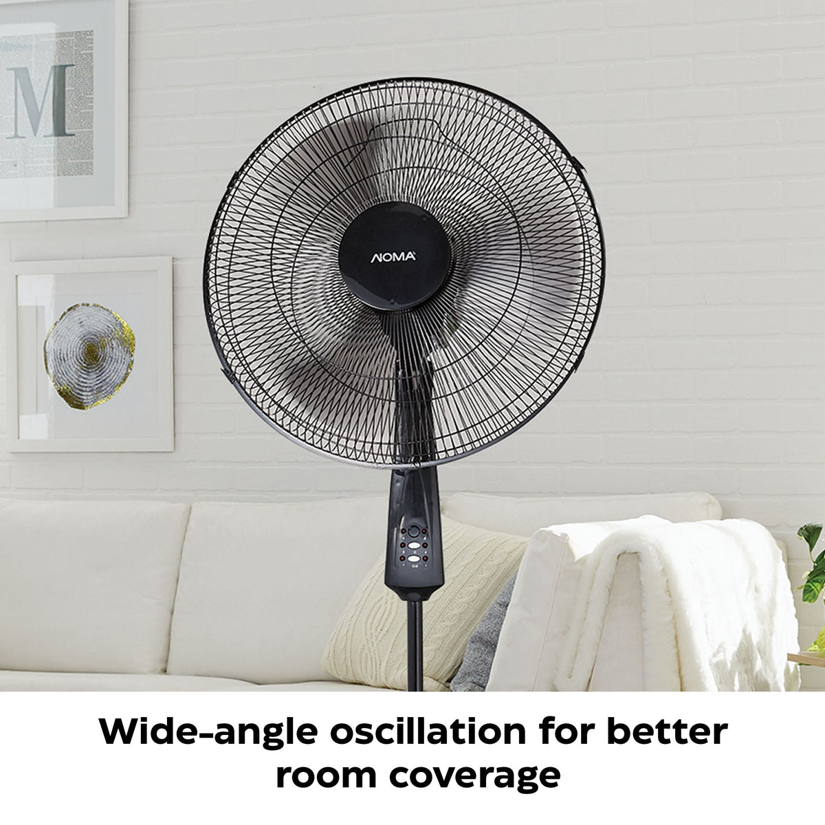 NOMA Oscillating Pedestal/Stand Fan with Remote Control, 3-Speed, Black, 18-in