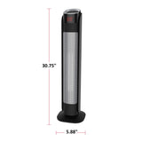 NOMA Oscillating Tower Ceramic Heater withRemote Control & Thermostat, 1500W, Black, 30-in