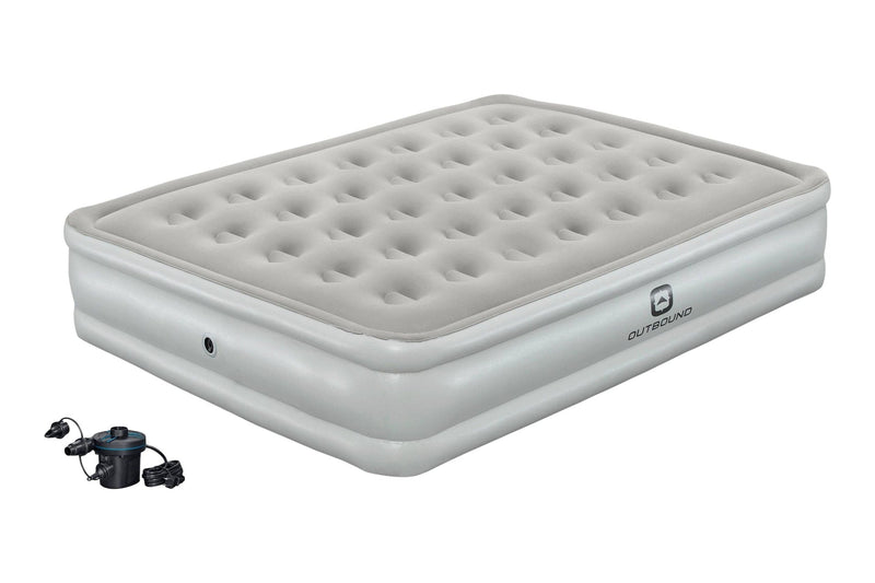 Outbound Queen Flocked Double-High Inflatable Air Mattress/Airbed with 110V Pump & Carry Bag V9