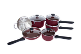 PADERNO Classic Cookware Set, Non-Stick, Maroon, 11-pc