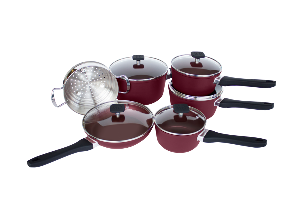 PADERNO Classic Cookware Set, Non-Stick, Maroon, 11-pc
