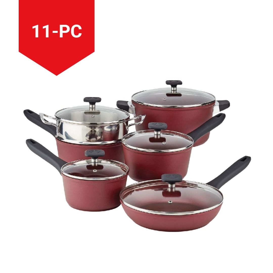 PADERNO Classic Cookware Set, Non-Stick, Maroon, 11-pc