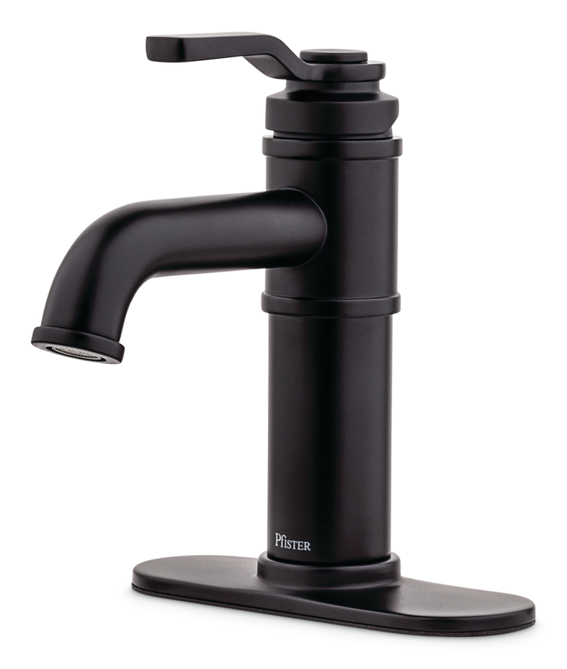 Pfister Breckenridge Single Handle High Arc Bathroom Sink Faucet, Push & Seal Drain, WaterSense Certified, Black L6