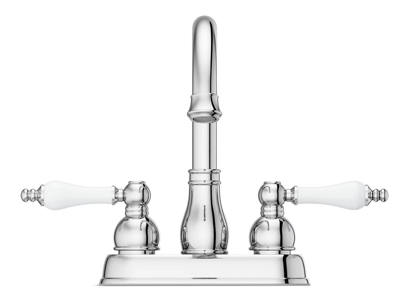 Pfister Henlow Double Handle High Arc 4-in Centreset Bathroom Sink Faucet, Push & Seal Drain, Polished Chrome X9