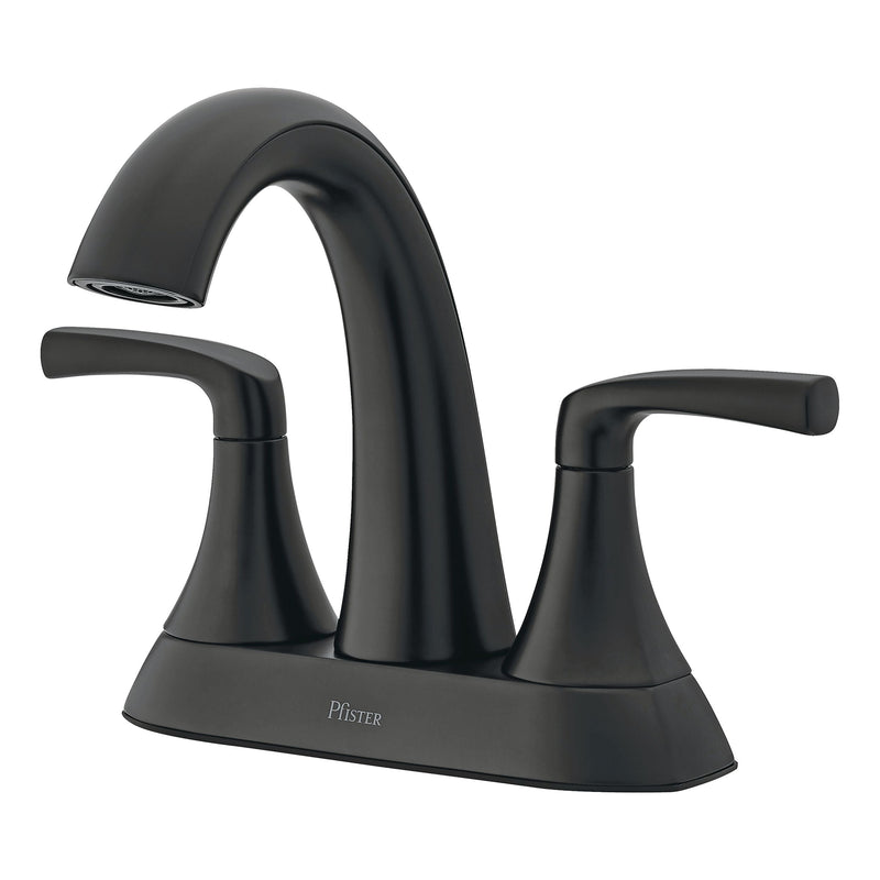 Pfister Rancho Double Handle 4-in Centreset Bathroom Sink Faucet Push & Seal Drain, WaterSense Certified, Matte Black B4
