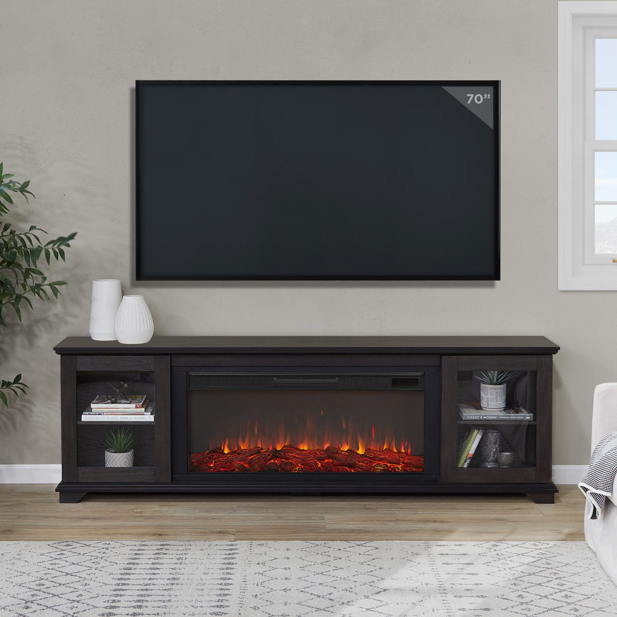Real Flame Benjamin Landscape Electric Fireplace TV Stand, 81-in, 1500W, Includes Remote Control, Weathered Wood