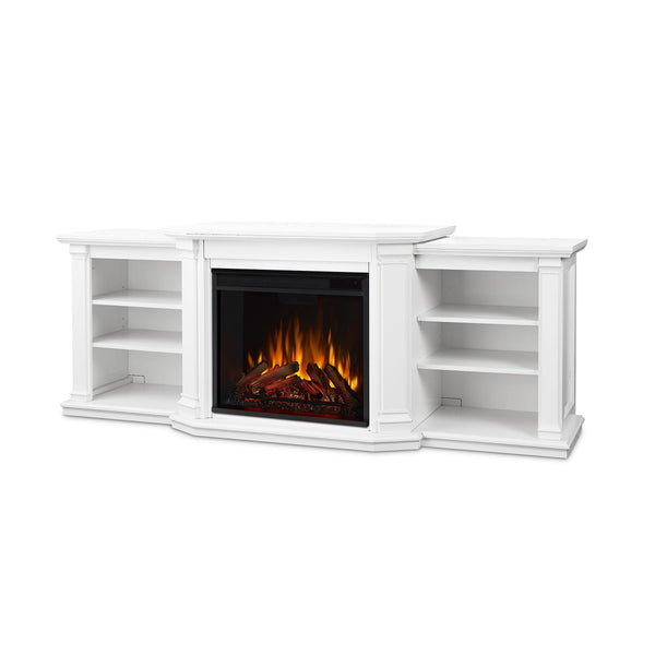 Real Flame Valmont Media Indoor Electric Fireplace TV Stand, 74-in, 1500W, Includes Remote Control & Firebox, White F9