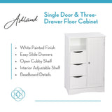 RiverRidge Home Ashland Single Door Bathroom & Laundry Storage Cabinet with 3 Drawers, Open Cubby & Adjustable Shelf, White
