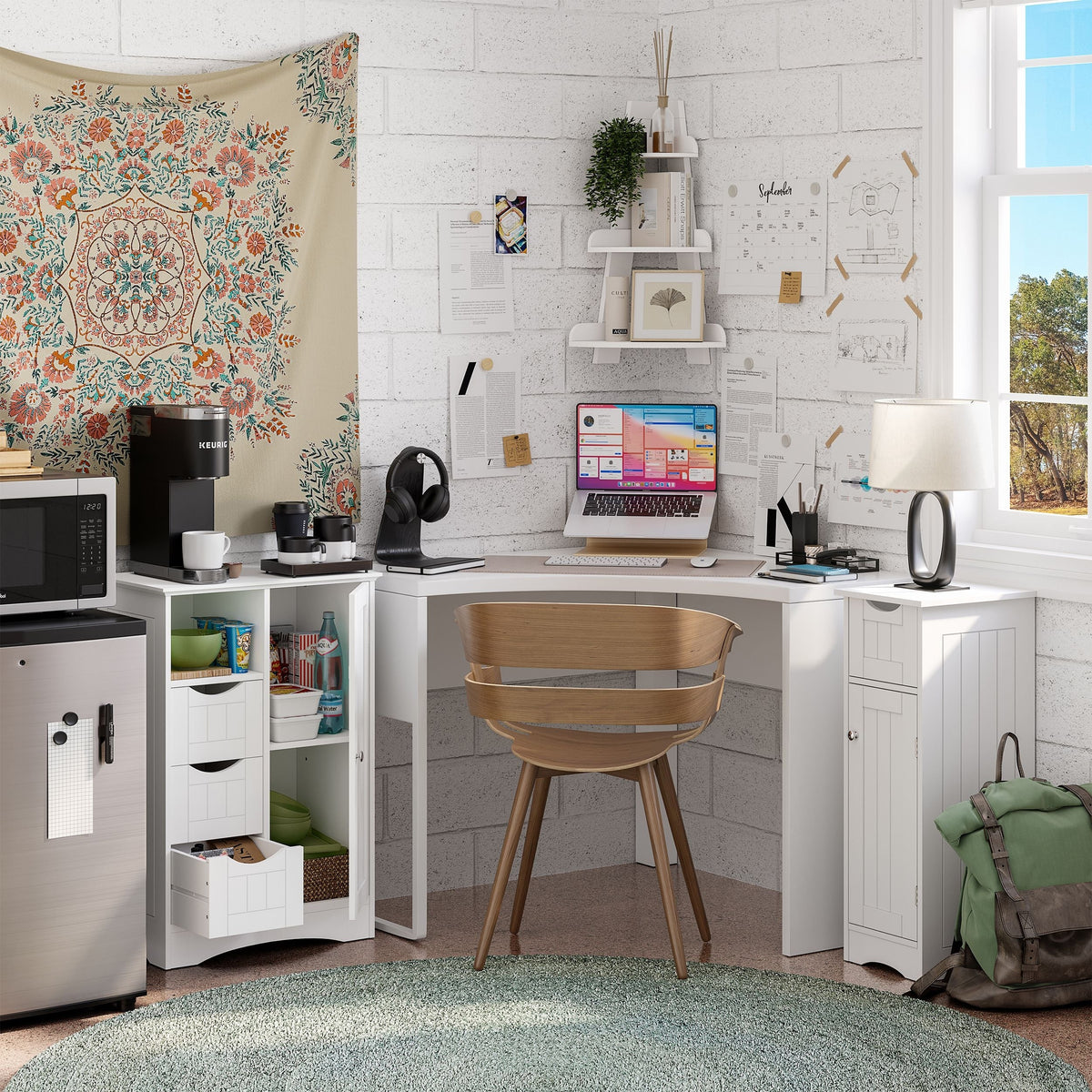 RiverRidge Home Ashland Single Door Bathroom & Laundry Storage Cabinet with 3 Drawers, Open Cubby & Adjustable Shelf, White