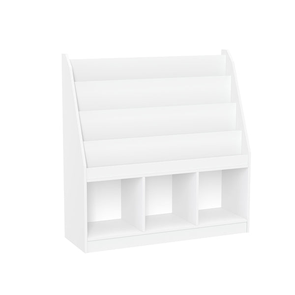 RiverRidge Home Kids' Playroom Bookrack with 3 Toy Organizer Cubbies & 4 Book Shelves, White S3