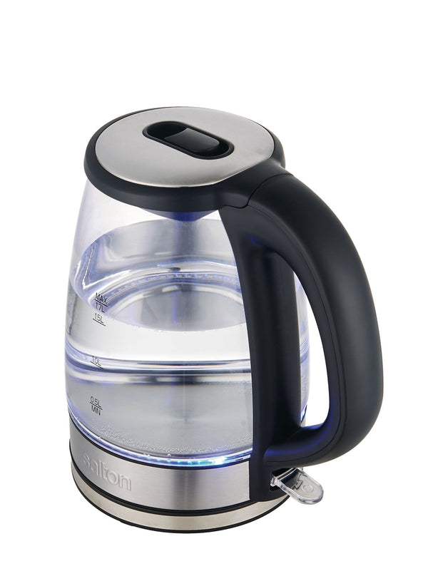 Salton Cordless Electric Glass Kettle with Auto Shut Off, Black/Stainless Steel, 1.7-L W9