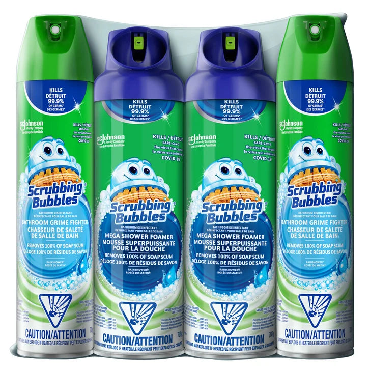 Scrubbing Bubbles Mega Shower Foamer and Bathroom Cleaner Aerosol Combo 4 x 708 g C3