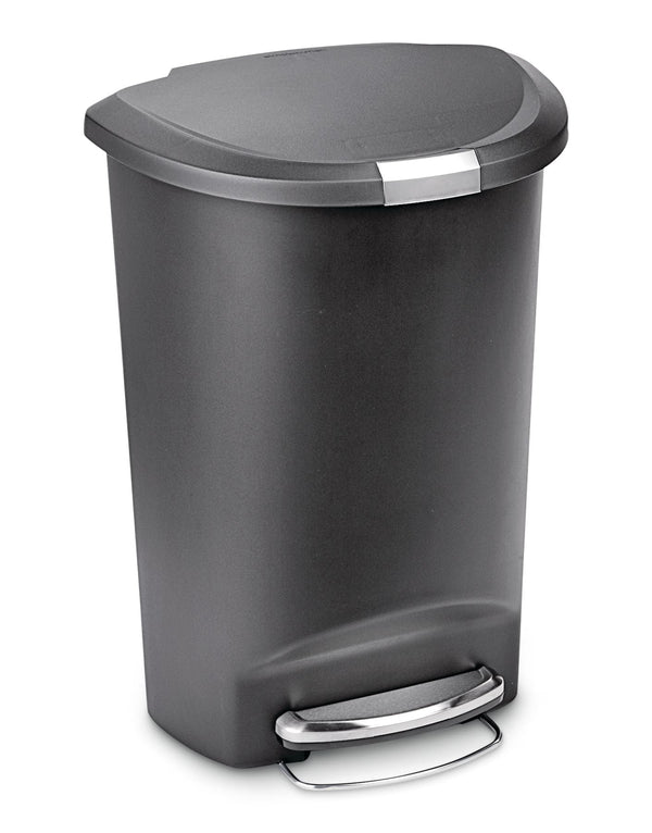 simplehuman Plastic D-Shaped Step Garbage Can, Black, 50-L E7