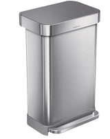 simplehuman Stainless Steel and Plastic Rectangular Step Garbage Can, 45-L