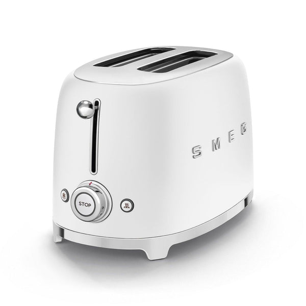Smeg 50's Retro Style Wide Slot Pop Up Electric Toaster with 6 Settings, 2-Slice, Matte White D9