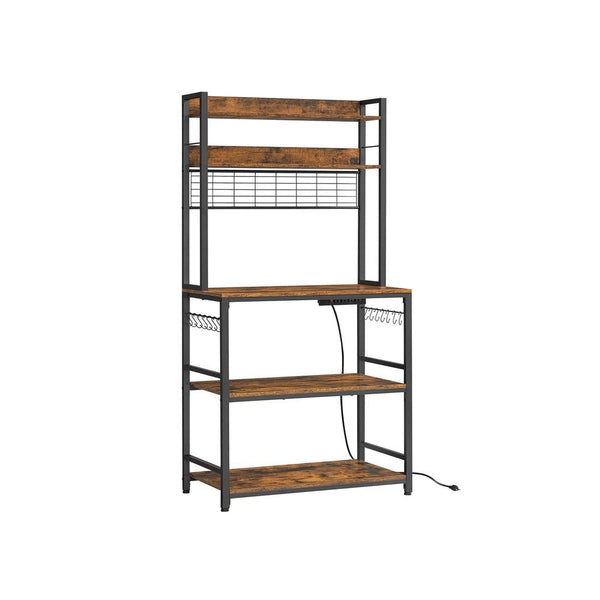 Songmics Home Rustic Brown Baker's Rack with Charging Station S2
