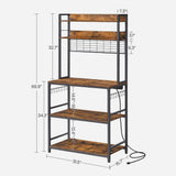 Songmics Home Rustic Brown Baker's Rack with Charging Station
