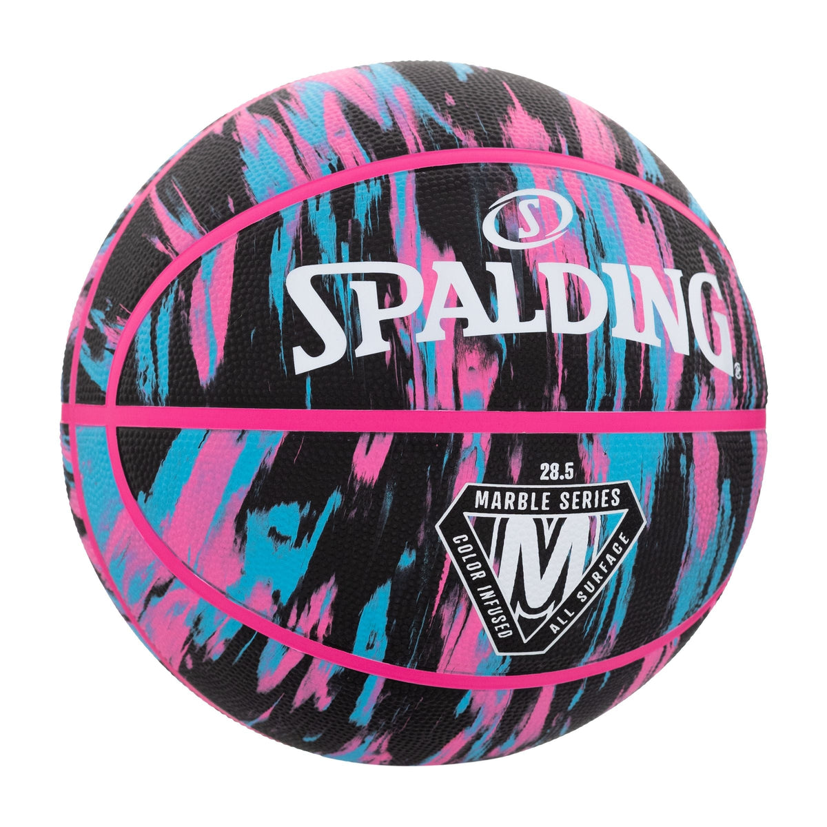Spalding Marble Series 4Her Outdoor Rubber Basketball, Size 6 (28.5-in), Black/Pink,