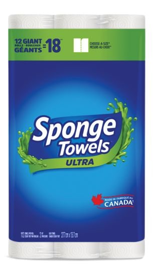 SpongeTowels Ultra Choose-A-Size Giant Roll Paper Towels, 2-ply, 12-pk