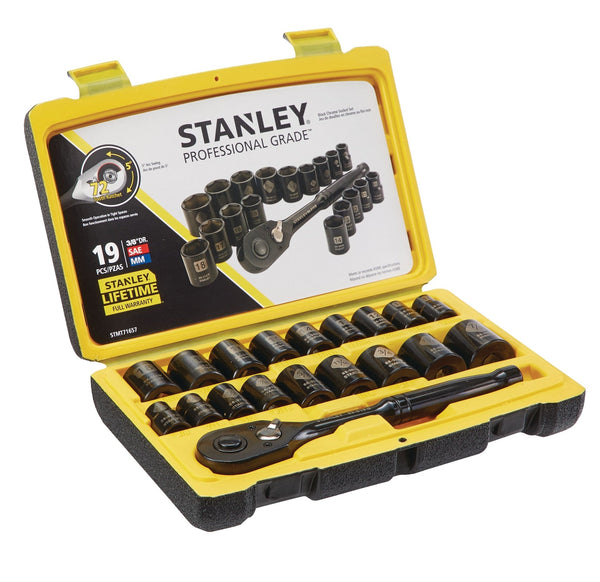 Stanley Professional Grade Black Chrome Socket Set, 19-pc, SAE/Metric E9
