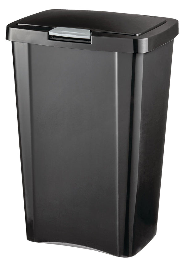 Sterilite Plastic Rectangular Springloaded Touch Top Garbage Can, Black, 49-L L9
