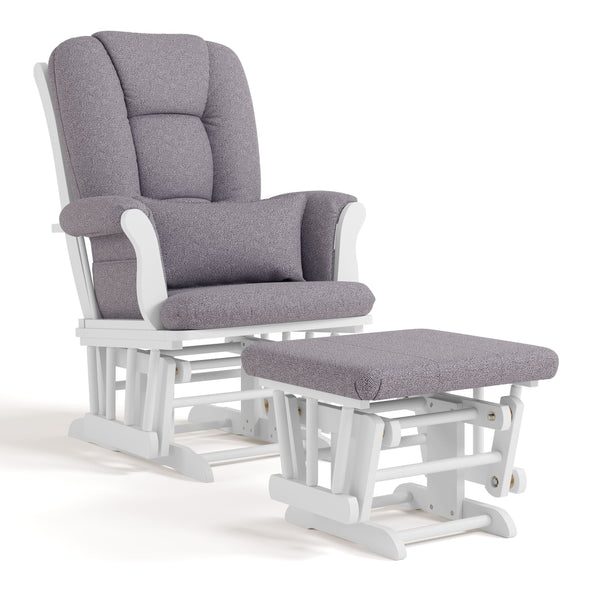 Storkcraft Tuscany Glider & Ottoman Set with Matching Lumbar Cushion, White with Grey Swirl J1