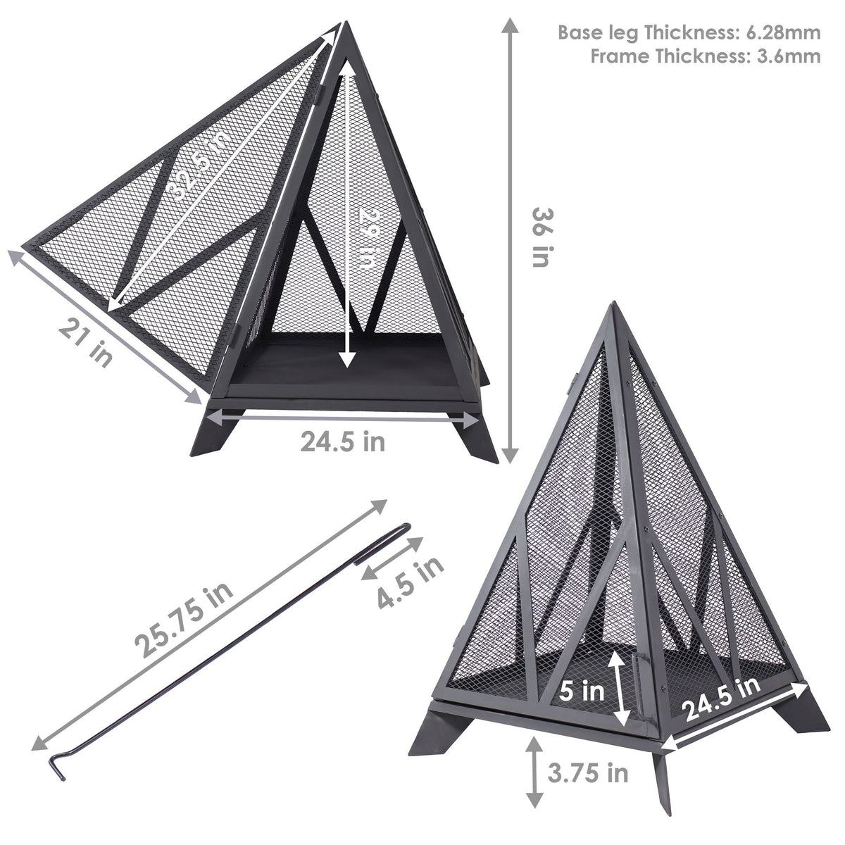Sunnydaze Decor Majestic Pyramid Steel Fire Pit, Black