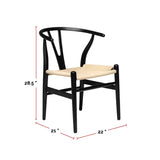 Take Me Home Wishbone Wood Dining Chair with Woven Seat, Black