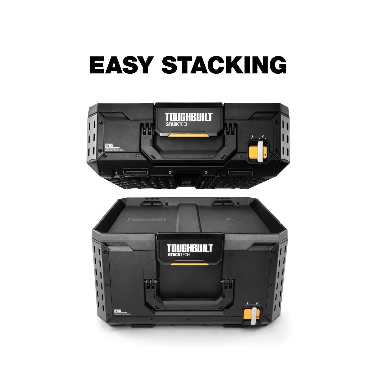 ToughBuilt StackTech Middle Portable Modular Plastic/Metal Tool Box with Inner Tray, IP65-Rated, Black