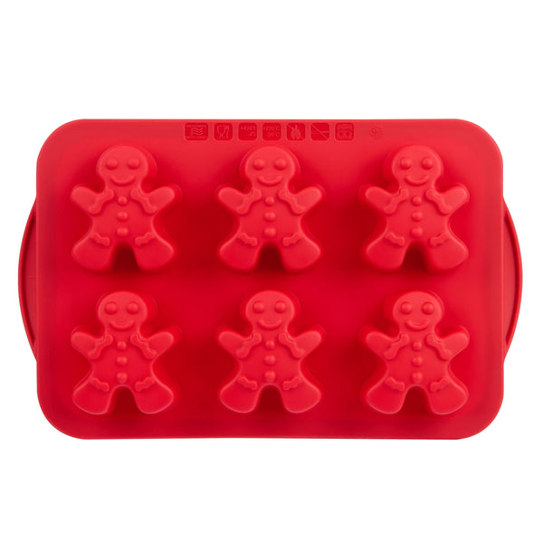 Trudeau Dishwasher Safe Red Silicone Gingerbread Pan, 6-pk T7