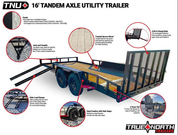 True North 83-in x 16-ft Tandem Axle Utility Trailer, Black N2