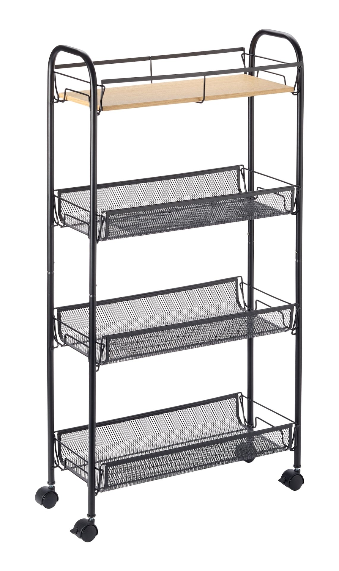 Type A 4-Tier Open Mesh Wire Slim Storage Cart, Black, 17.2x32.6-in