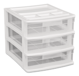 type A Desk Clear White Frame 3-Drawer Storage Tower, 10-in