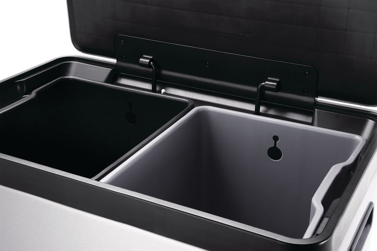 type A Stainless Steel Rectangular Dual Compartment Garbage Can, 2 x 20-L