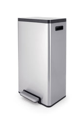 type A Wide Stainless Steel Rectangular Step Garbage Can with Slow Close Lid, 30-L