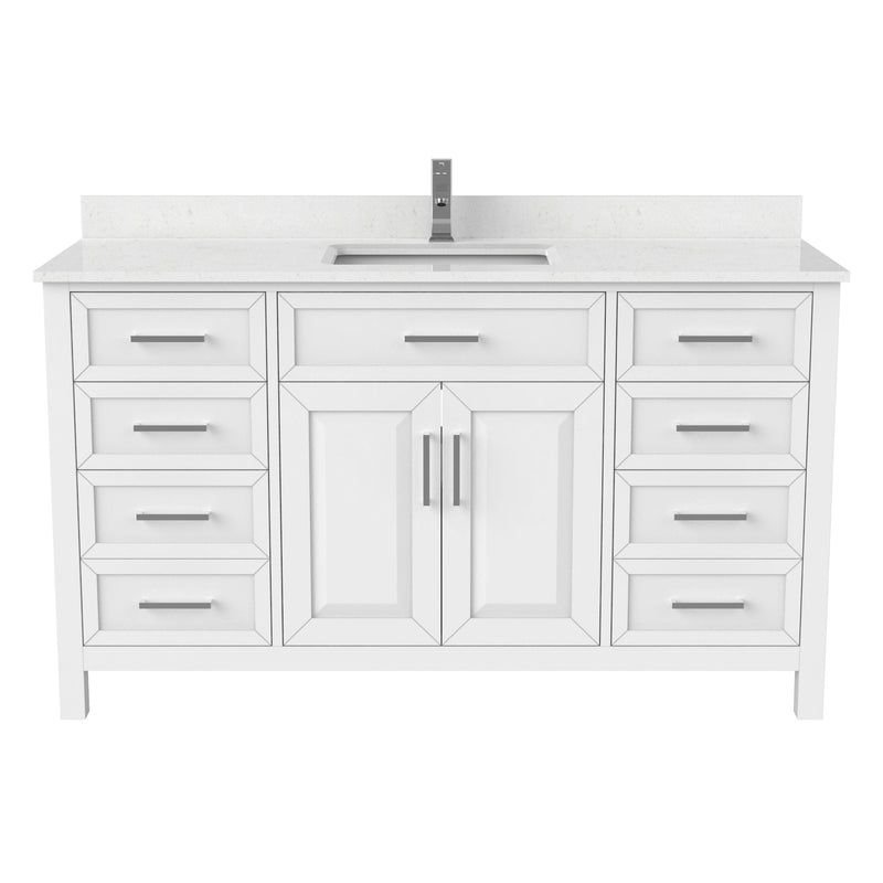 Urban Bathe Terrence Undermount Single Sink Stone Top Bathroom Vanity with Drawer & Cabinet Organizer, White, 60-in W1