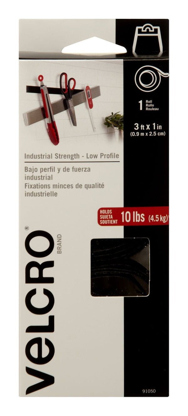 Velcro Industrial Strength Low Profile Heavy Duty Tape, Black, 10-lbs, 3-ft x 1-in, 1-pk Y1