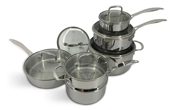Vida by PADERNO Elite Series 3-Ply Clad Stainless Cookware Set, Oven Safe F0