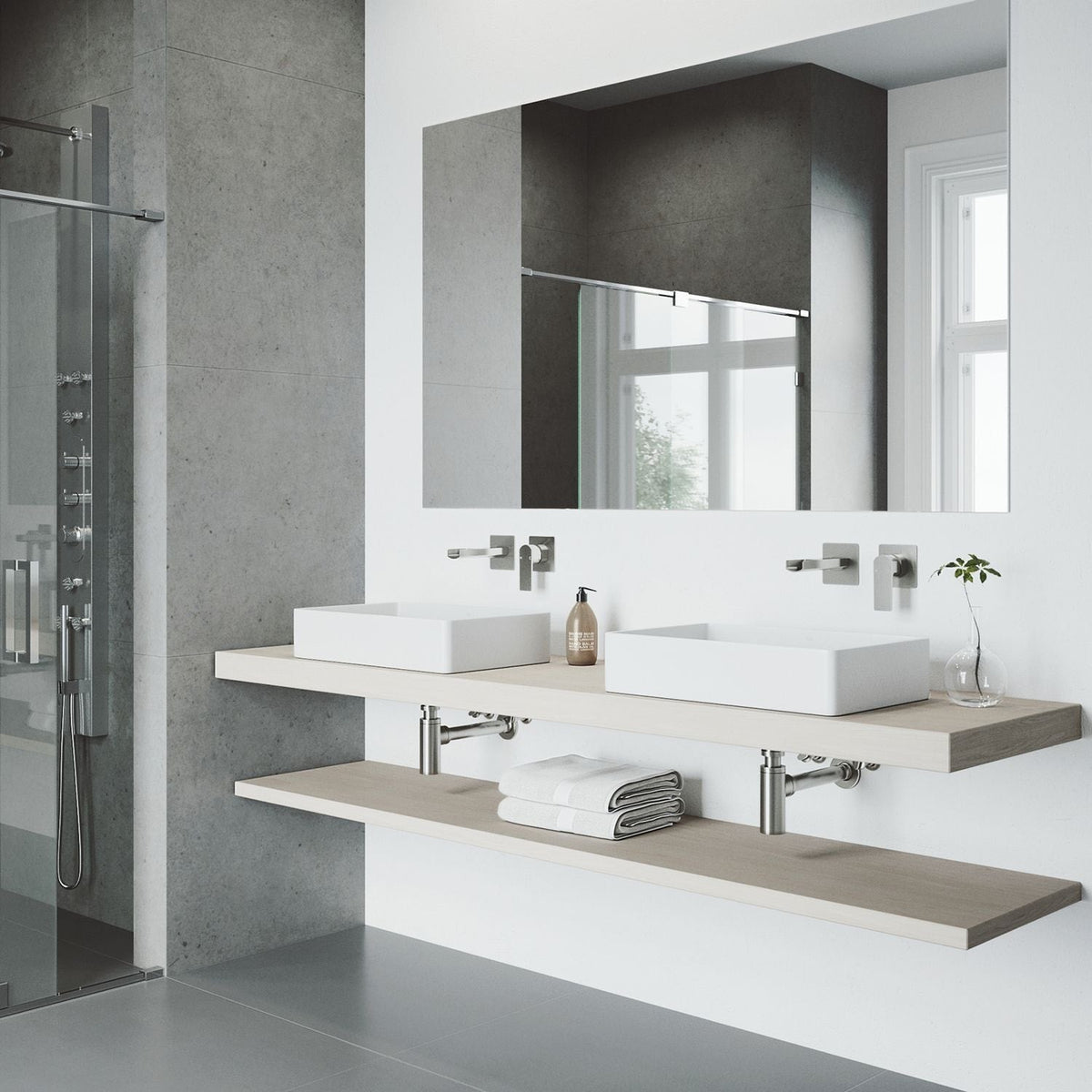 VIGO Atticus Brushed Nickel Wall Mount Bathroom Faucet