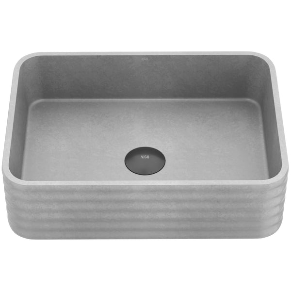 VIGO Cadman ConcretoStone 18-in Deep Grey Bathroom Sink/Basin with Rectangular Fluted Vessel W2
