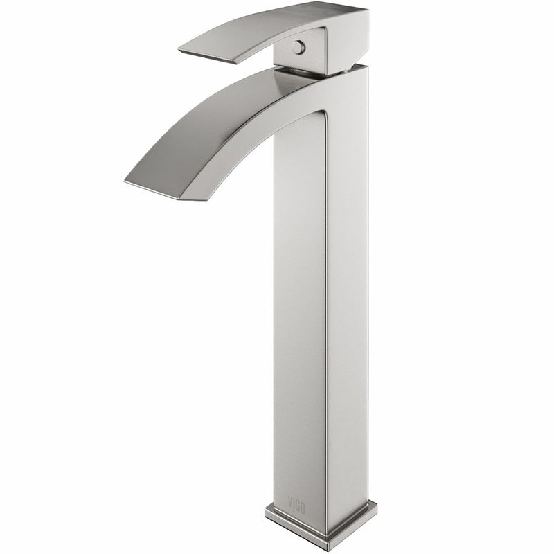 VIGO Duris Vessel Single Handle Vessel Sink Bathroom Faucet with Deck Plate, Brushed Nickel B4